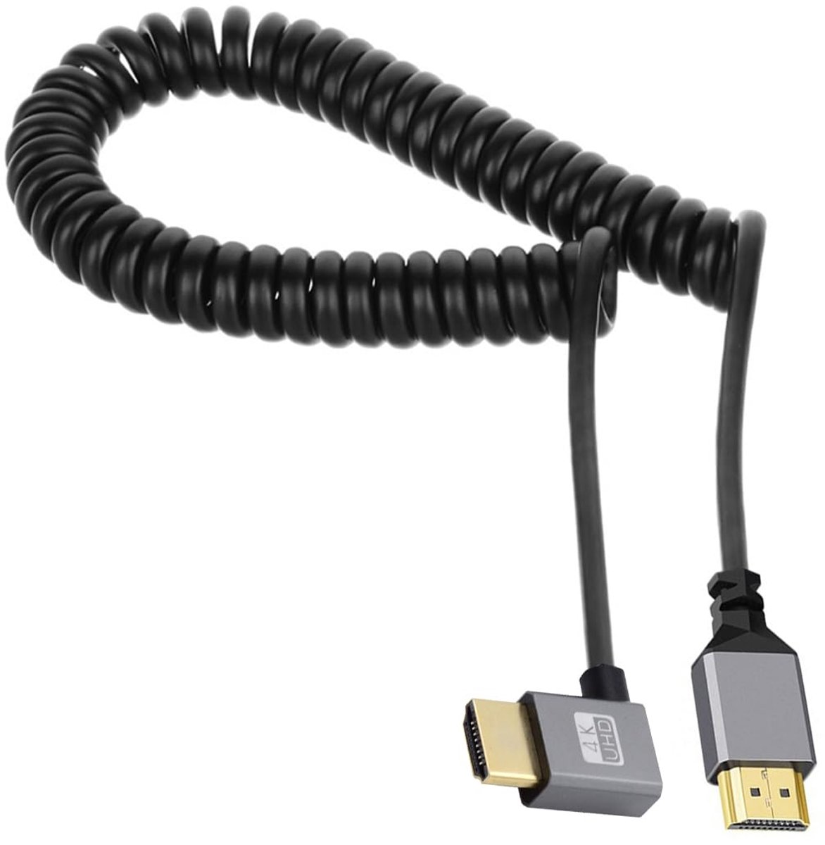HDMI 2.0 Male naar HDMI Male 4K 60hz Rekbare Opgerolde Kabel Recht Hoek 90 Graad voor HDTV Computer Laptop Monitor