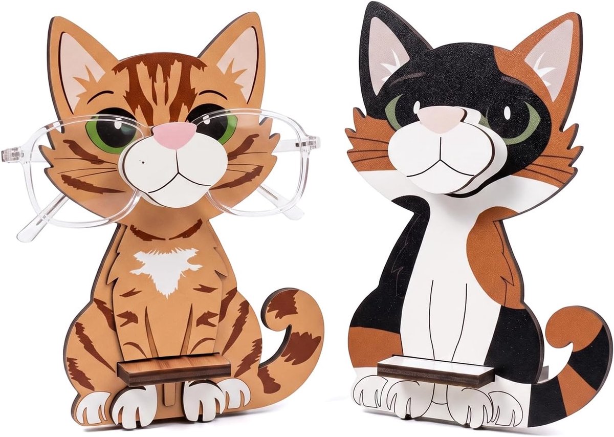 Brillenhouder in kattenvorm, 2 stuks, handgemaakt, voor zonnebrillen en accessoires, creatieve decoratie voor bureau, thuis en kantoor, cadeau-idee