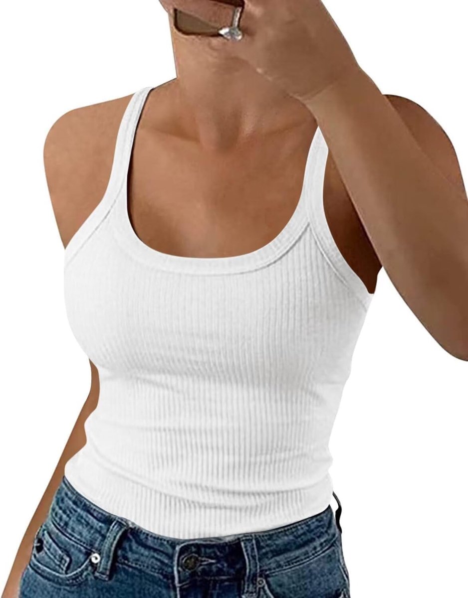 Dames Tops Zomer Sexy U-hals Geribbeld Spaghetti Top Slim Fit Cami Effen