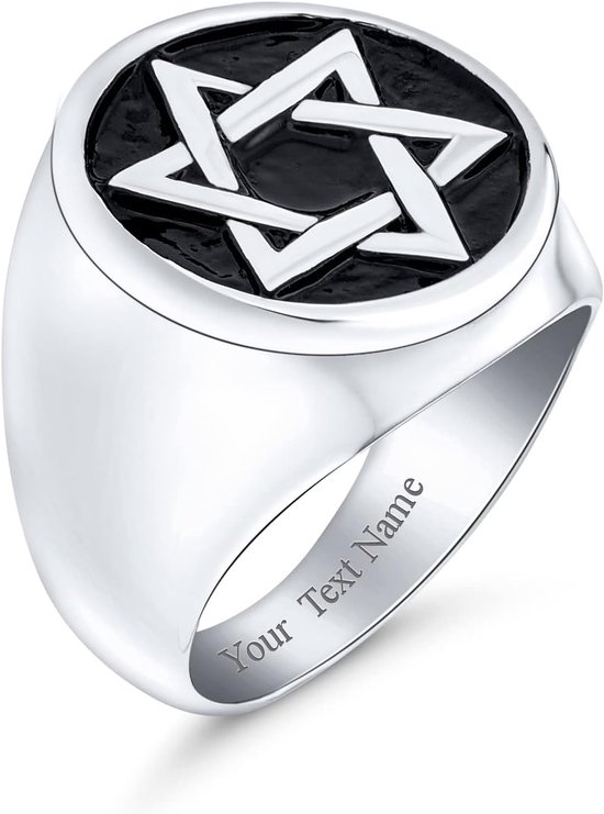 Jewelry Personaliseer grote verklaring grote religieuze Magen Judaïsche Joodse Chanoeka Ster van David voor mannen voor Bar Mitswah ronde zegelband ring voor mannen geoxideerd zilverkleurig roestvrij staal — afbeelding 2