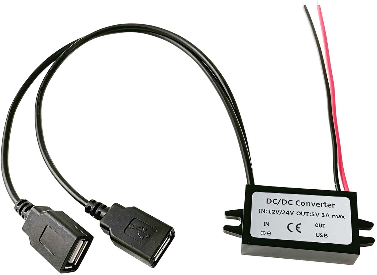 12 V naar 5 V USB-spanningsomvormer, 12 W 3 A Buck convertermodule, step-down adapter met 2 USB-poorten, IP67 waterdicht, auto-stroomomvormer voor auto, motorfiets en elektronische apparaten