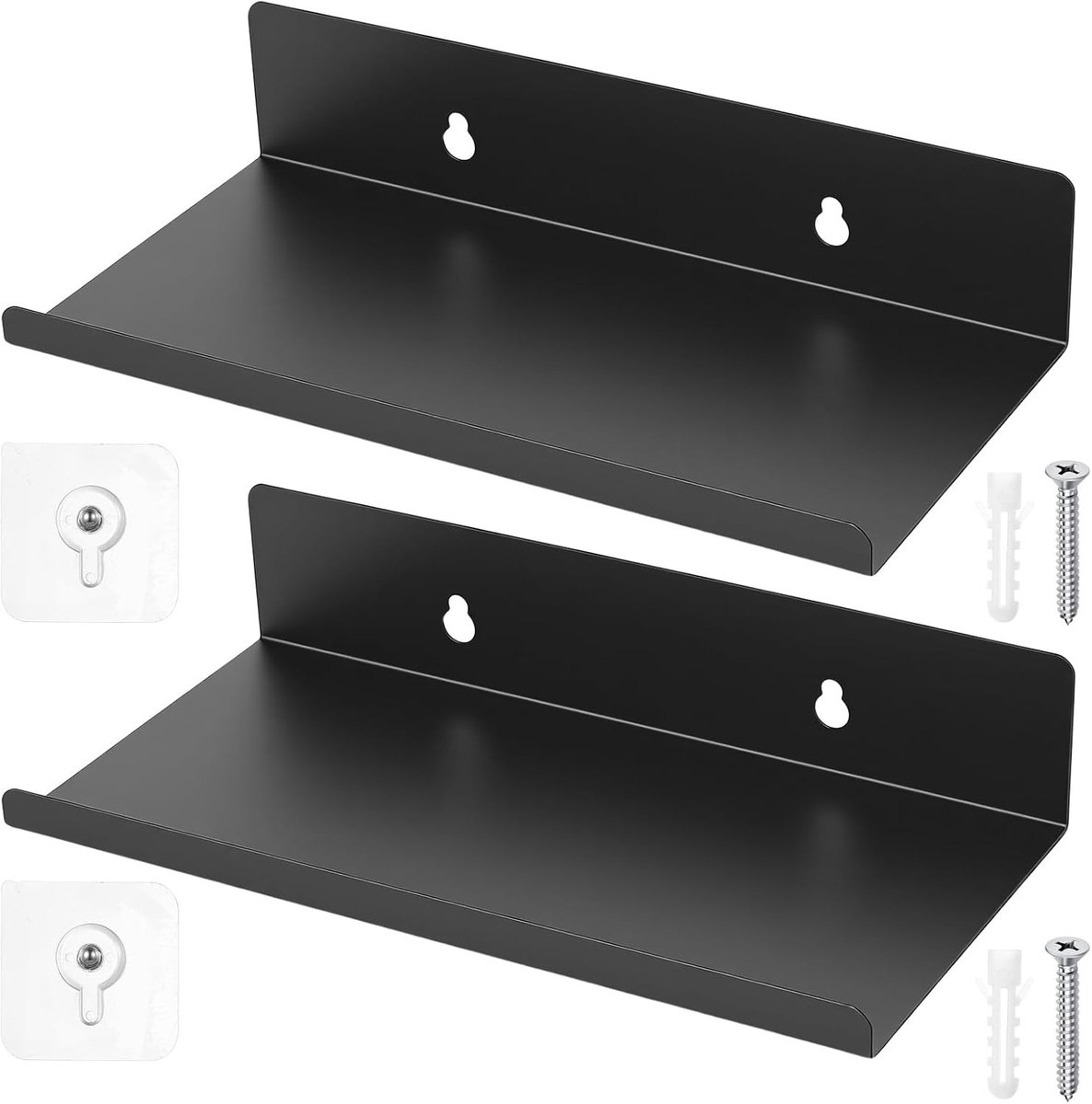 Zwarte metalen wandplank set van 2, ideaal voor decoratie en opslag, 20 x 12 x 4 cm
