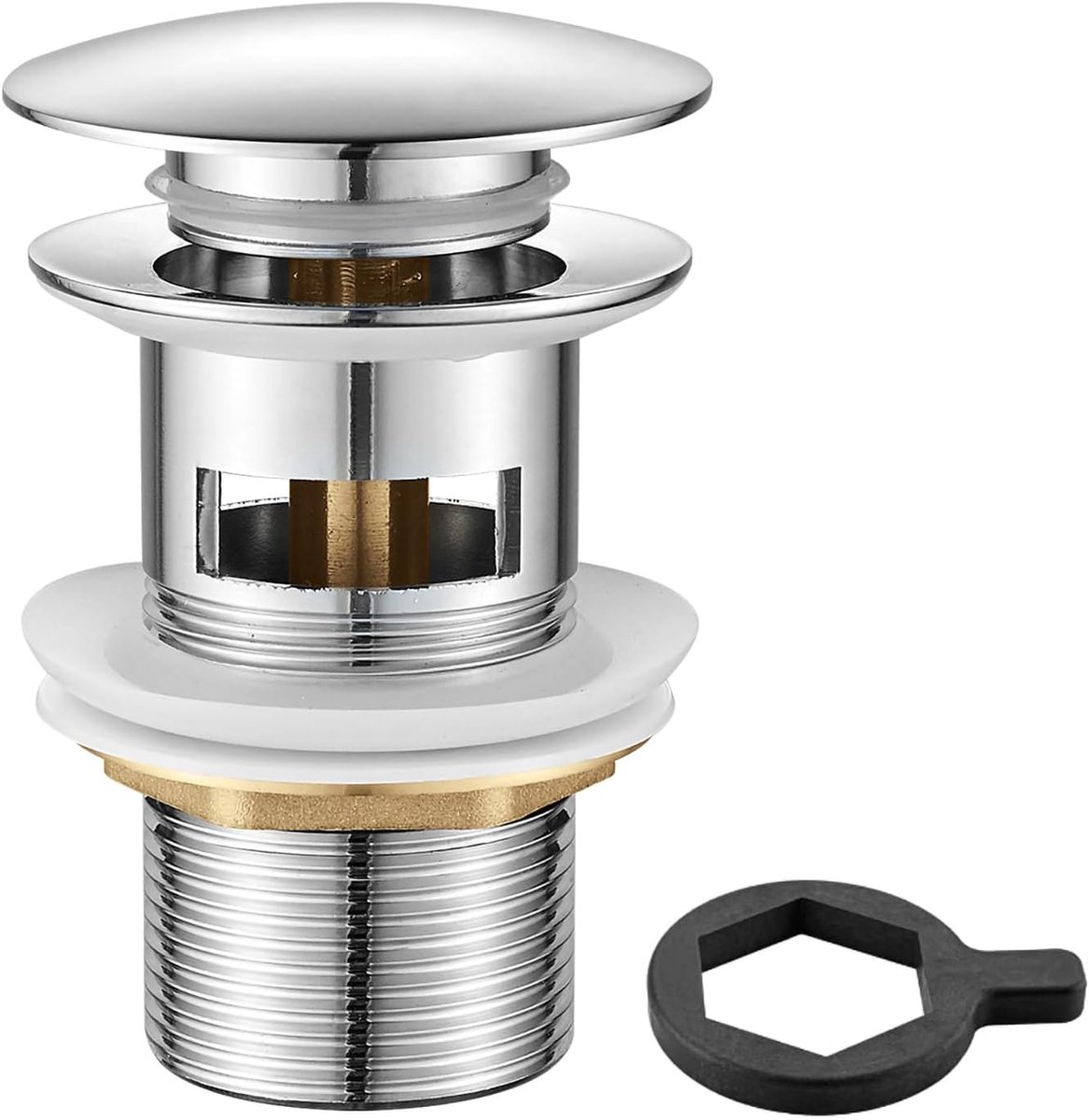 Pop-up Gootsteen Plug, Afvoer Universele Wastafel met Overloop, Ventielplug voor Bidet, Chroom, Zilver
