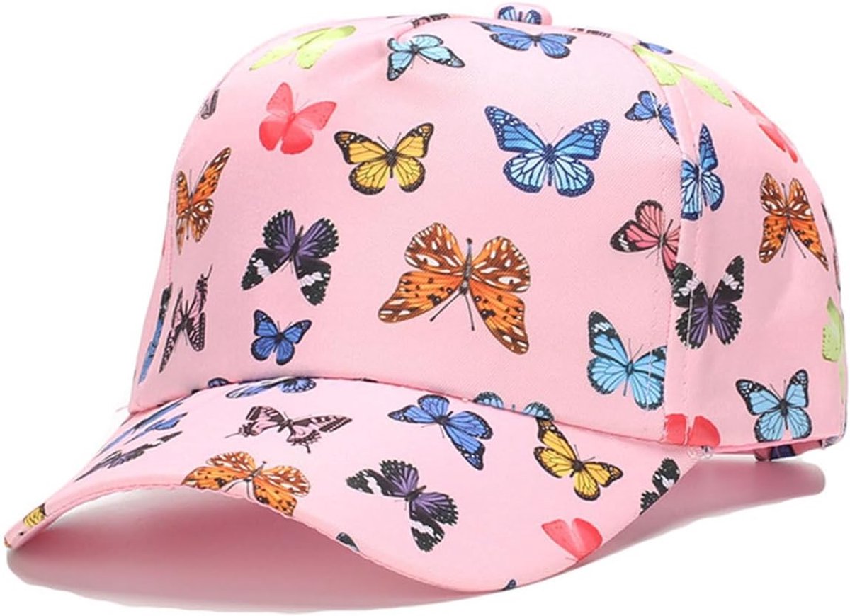 1 x zonnehoed voor kinderen, honkbalpet met brede rand en gat voor paardenstaart, peuters, meisjes, zonbestendig, peak-pet, hoge bun ponycap, meisjes, ponycaphoed (roze)