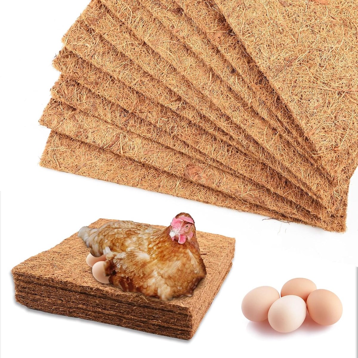 10 stuks nestmatten voor kippen, 30 x 30 cm, kokosvezel-nestmatten voor legnesten en planten, herbruikbare inlegzolen voor kippenhok, nesten, kleine dieren en plantenbescherming