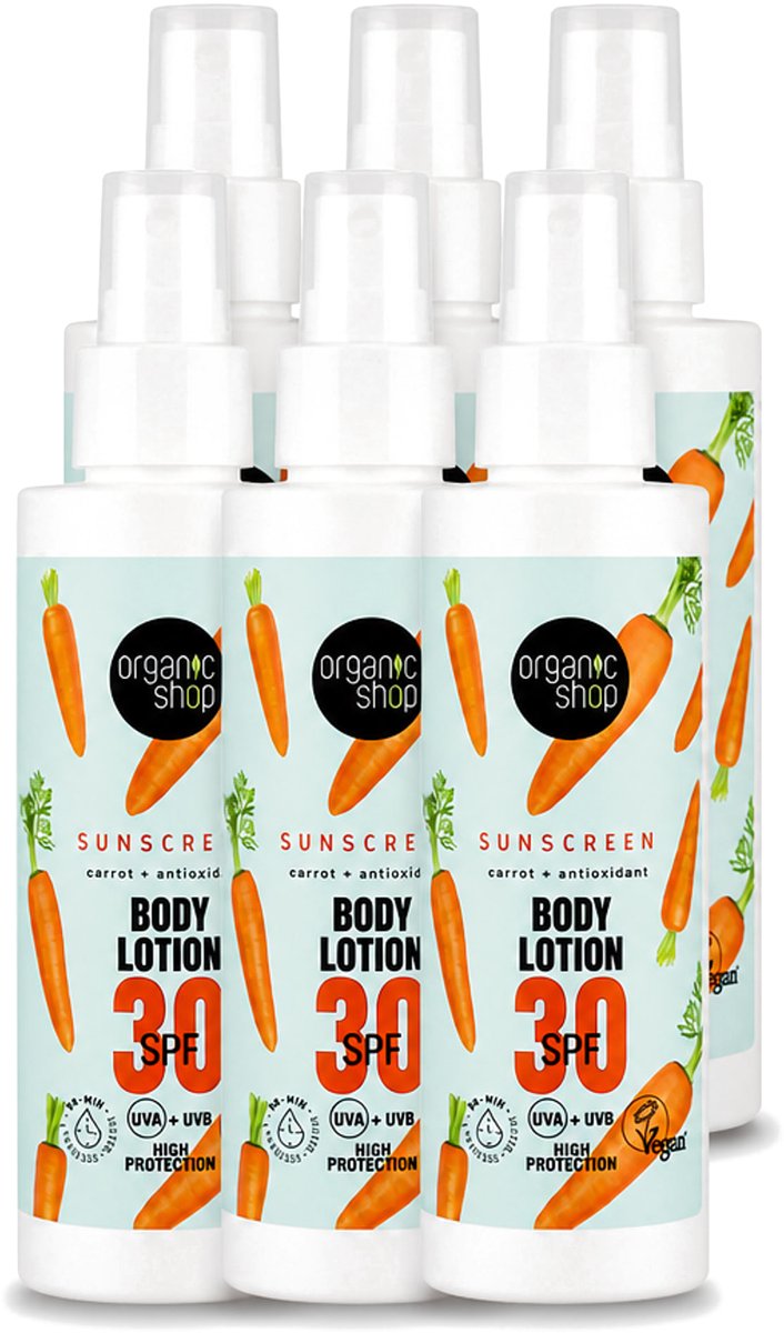 6 x Organic Shop - Zonnebrandcrème SPF 30 - Bescherming tegen de Zon - 150 ml - Voordeelverpakking - 6 stuks