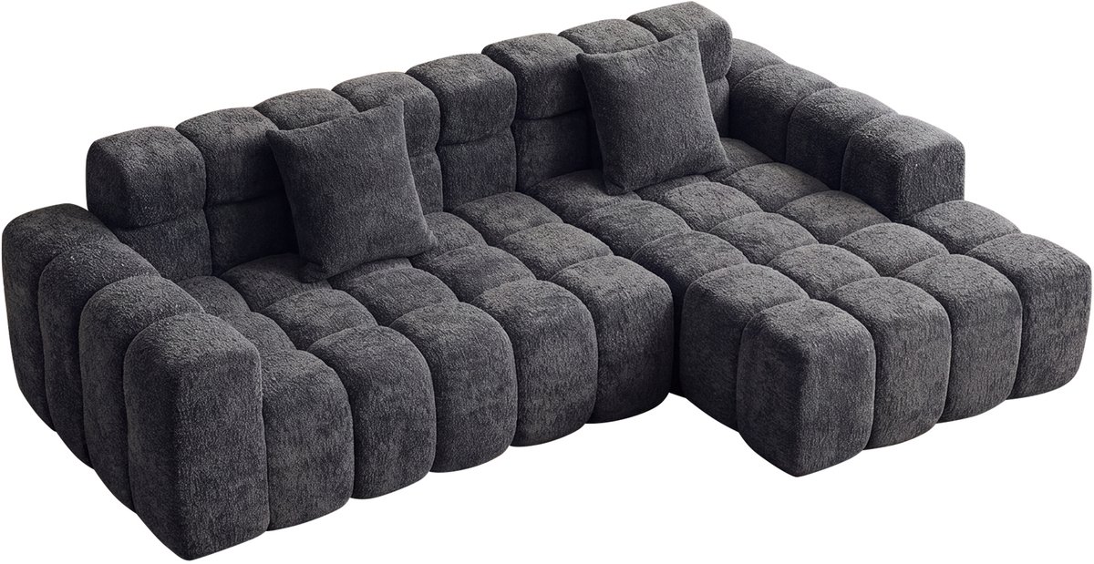 MODFU Modulaire Bank - 250x125x60 cm - Chaise Longue Rechts - Fluweel - Vacuümverpakking - Woonkamer - Antracietgrijs