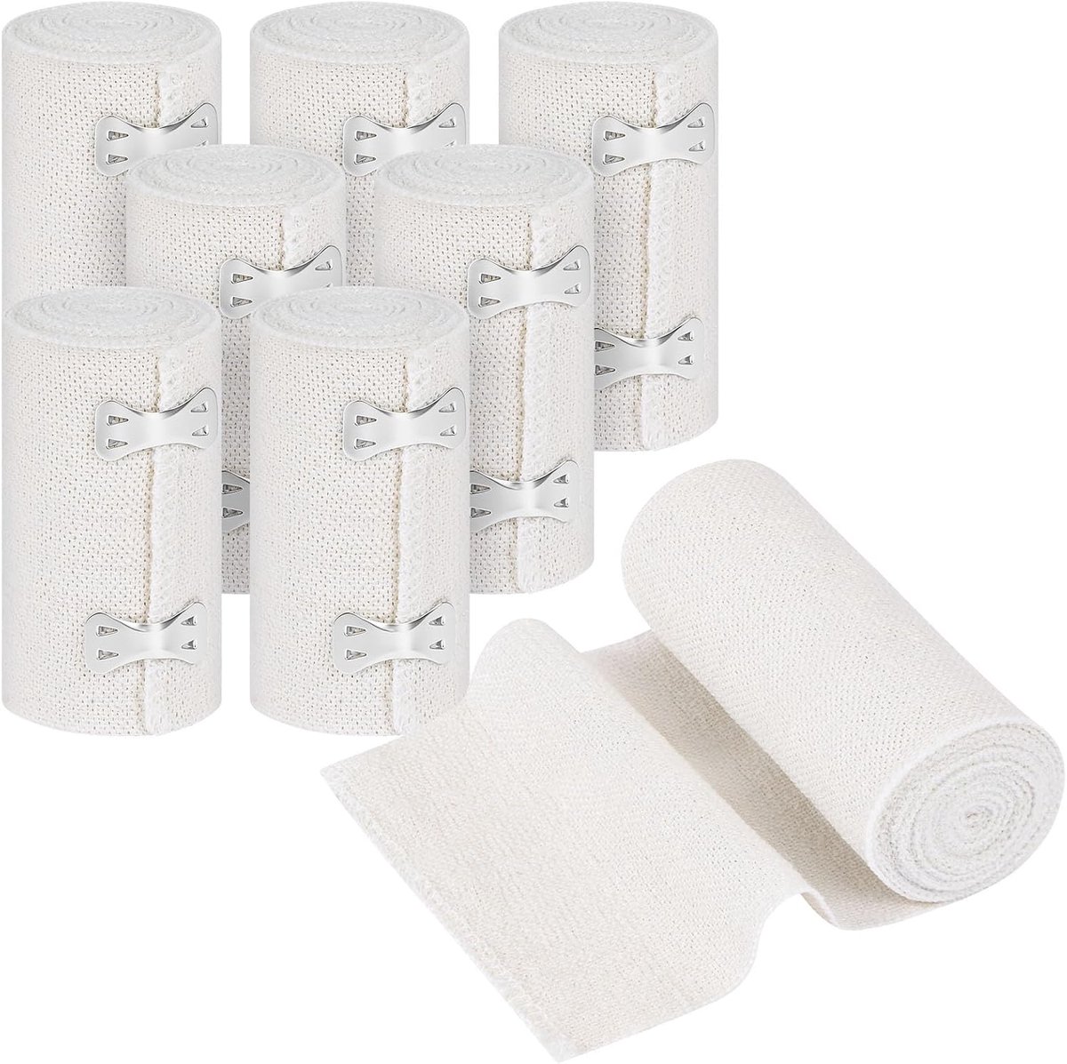 8 stuks medische elastische band, compressieband met metalen clip | Elastische bandage, wasbaar en herbruikbaar, rekbare compressieband voor knieën, enkels en polsen