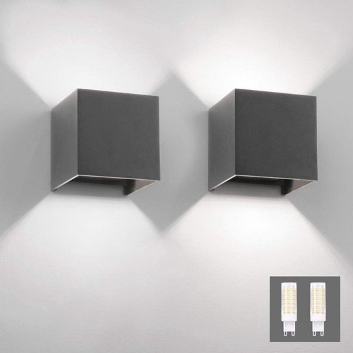 Moderne LED Wandlampen Set van 2 voor Binnen en Buiten - Donkergrijs, Koud Wit 6000K