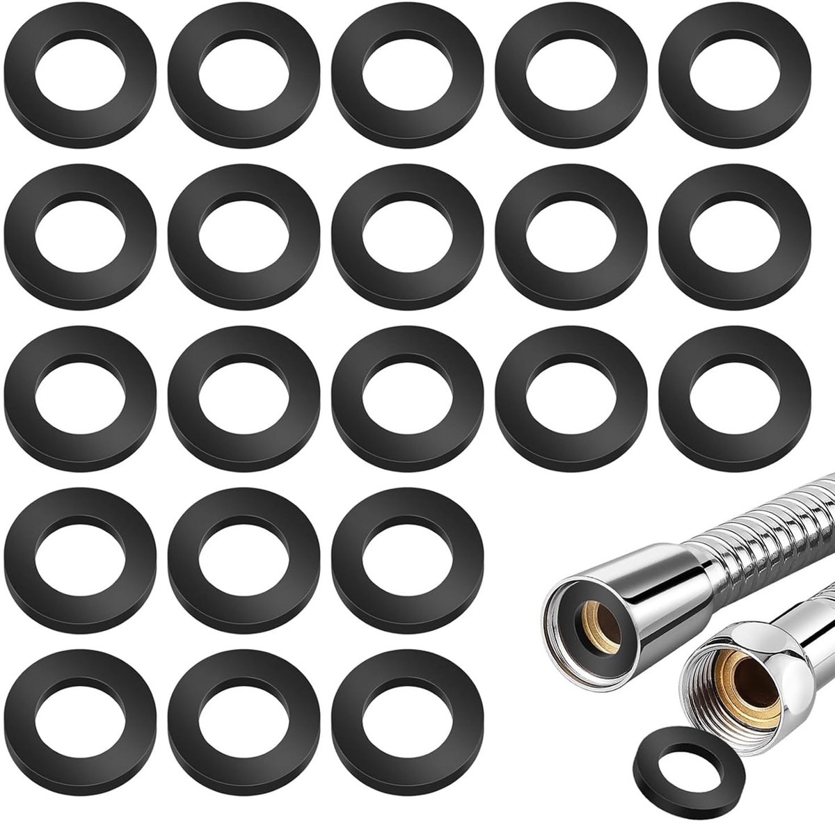 60 stuks afdichtringen 1/2 inch, zwarte rubberen platte afdichtingen 19 x 11,5 x 3 mm, O-ringen, afdichtringen set voor kraan, doucheslang, douchekop, slang en buisverbindingen
