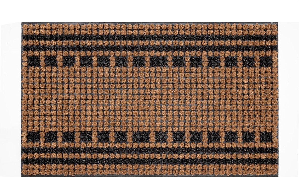 Hamat Boutique Stripes and Squares 45 x 75 cm - Kokosmat - Deurmat Binnen en Buiten - Kokos Deurmat - Rubberen Onderzijde