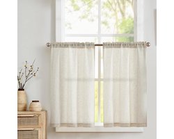 SnelShoppen - Vangao Linnen Look Gordijnen Beige Keuken Modern Korte Bistro Gordijnset van 2 65 x 115 cm met Stangopening Landhuisstijl Natuur Transpa