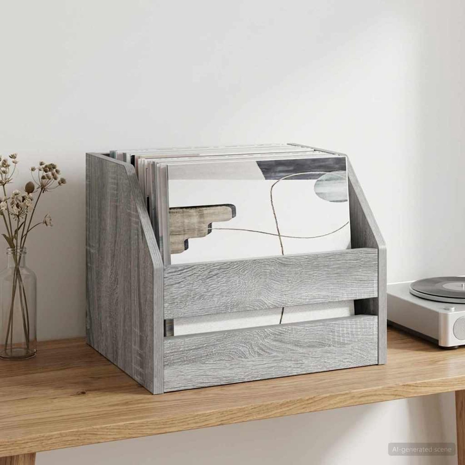 Image of vidaXL - Vinyl - Album - Doos - Grijs - Sonoma - 38 - x - 30 - x - 29 - cm - Bewerkt - hout