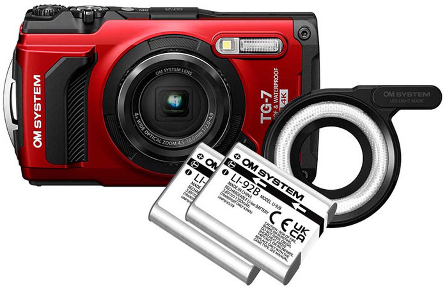 OM System TG-7 Micro Adventures Kit Rood - + extra accu en led light