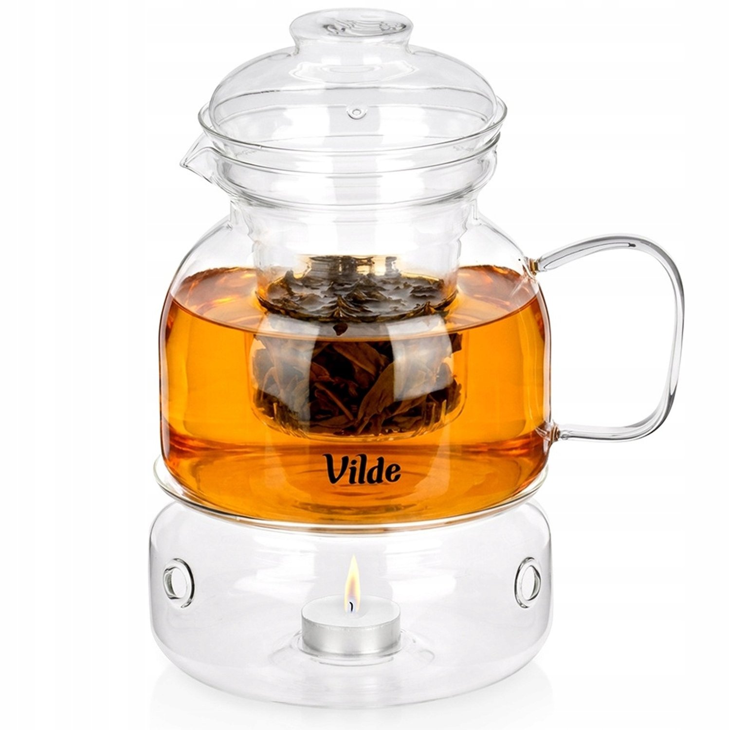 Glazen theepot 1.5L met infuser en waxinelichtje houder