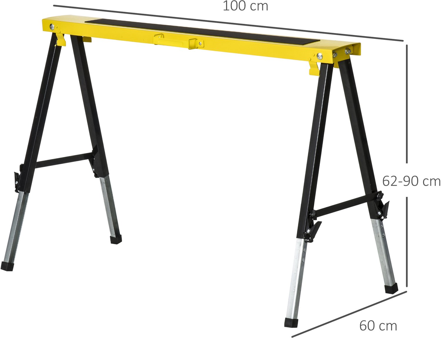 WUVRIE - Set van 2 zaagbokken 100x49x62-90 cm - Opvouwbaar en in hoogte verstelbaar - Geel/zwart