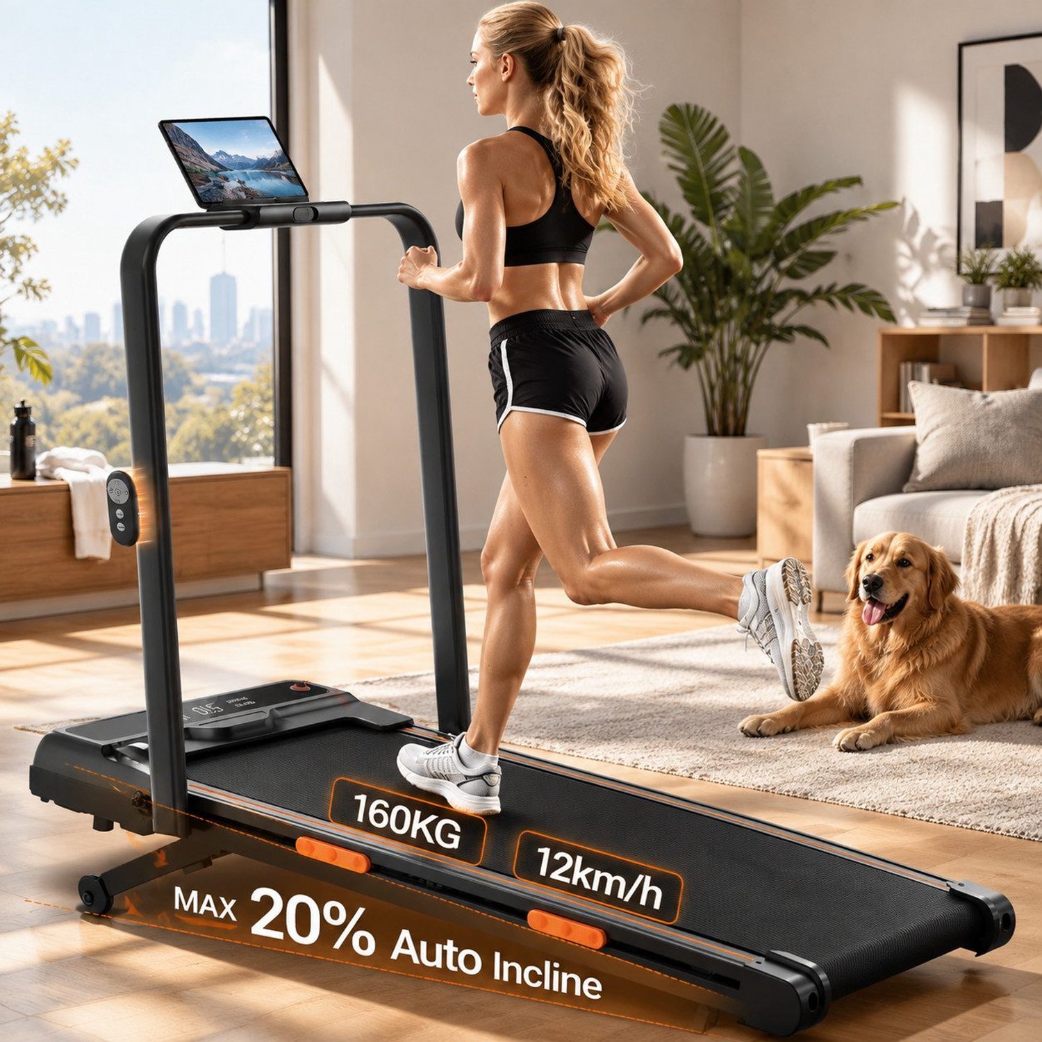 Opvouwbare loopband met automatische helling tot 20% – wandelband / walking pad voor thuis – 1-12 km/u – fluisterstil & geluidsarm – inclusief afstandsbediening – max. gebruikersgewicht 160 kg