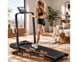 Opvouwbare loopband met automatische helling tot 20% – wandelband / walking pad voor thuis – 1-12 km/u – fluisterstil & geluidsarm – inclusief afstandsbediening – max. gebruikersgewicht 160 kg