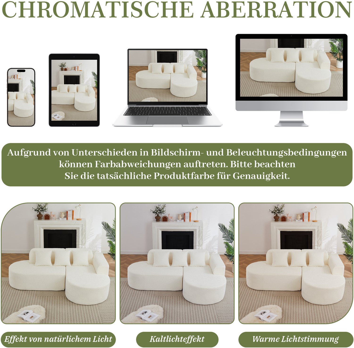 OKWISH Hoekbank 3 Zitplaatsen - L Vorm Met Ronde Lijnen, Chaise Rechts En 3 Rugkussens - Voor De Woonkamer - Chenille - Beige