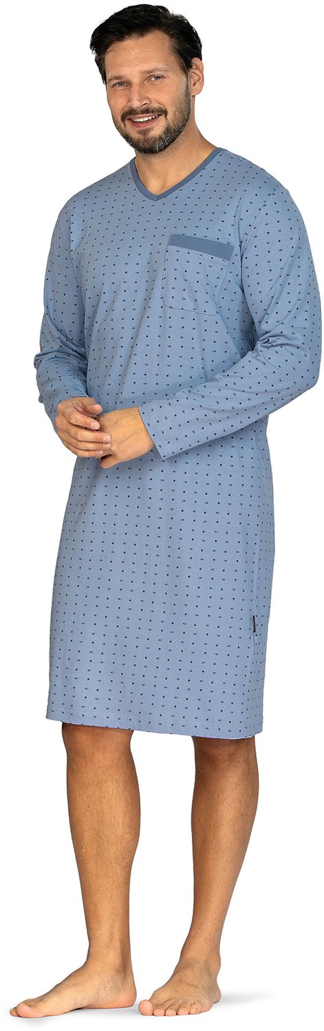 Comte - Heren Nachthemd Lange Mouw – Lichtblauwe Print – 100% katoen - maat S