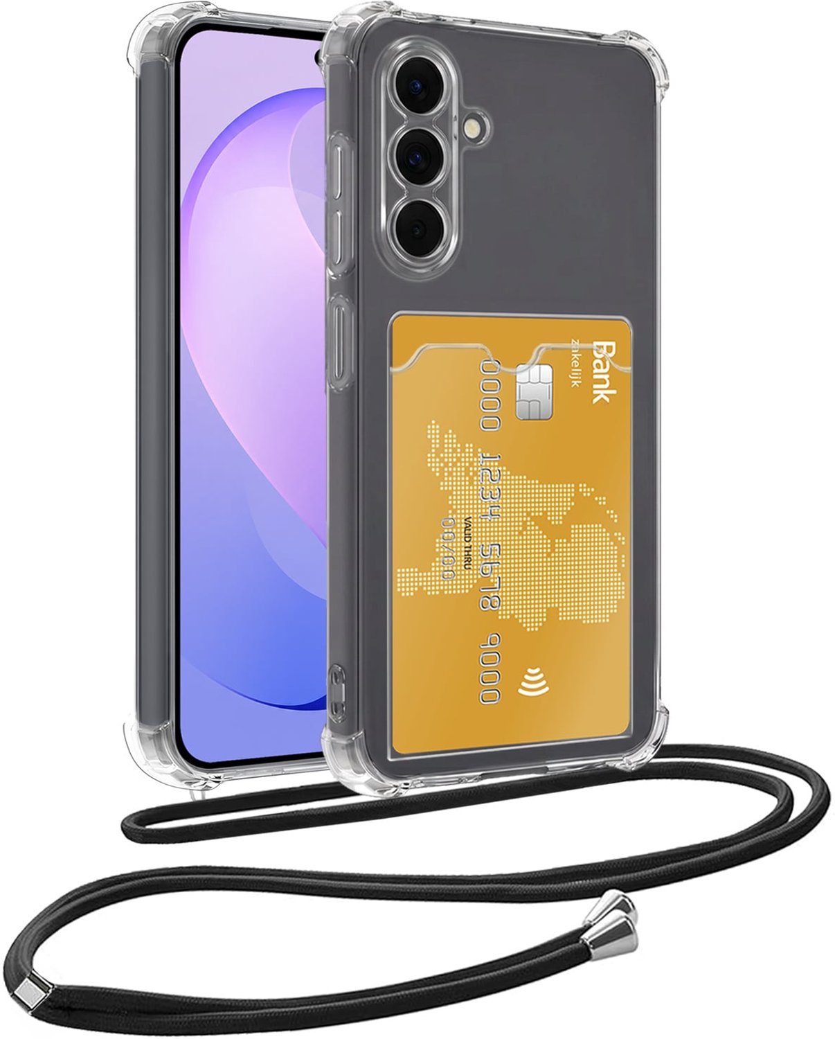Hoesje Geschikt voor Samsung S26 FE Hoesje Met Telefoonkoord en Pasjeshouder Siliconen - Hoes Geschikt voor Samsung Galaxy S26 FE Hoesje Met Kaarthouder Shock Proof Case - Transparant