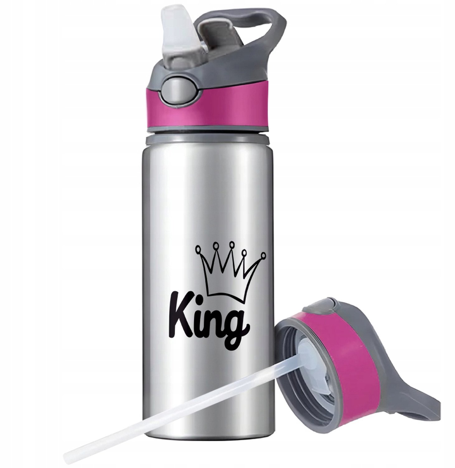 Aluminium Sport Bidon 650ml met Rietje & Handvat - Zilver