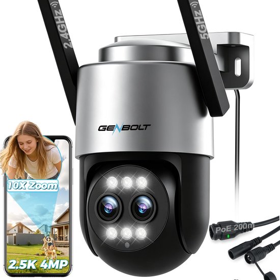 Beveiligingscamera Buiten 2.5K Dubbele Lens - 10X Hybride Zoom - 4 MP Resolutie - Metalen Behuizing - Voor Garage En Buiten — afbeelding 2