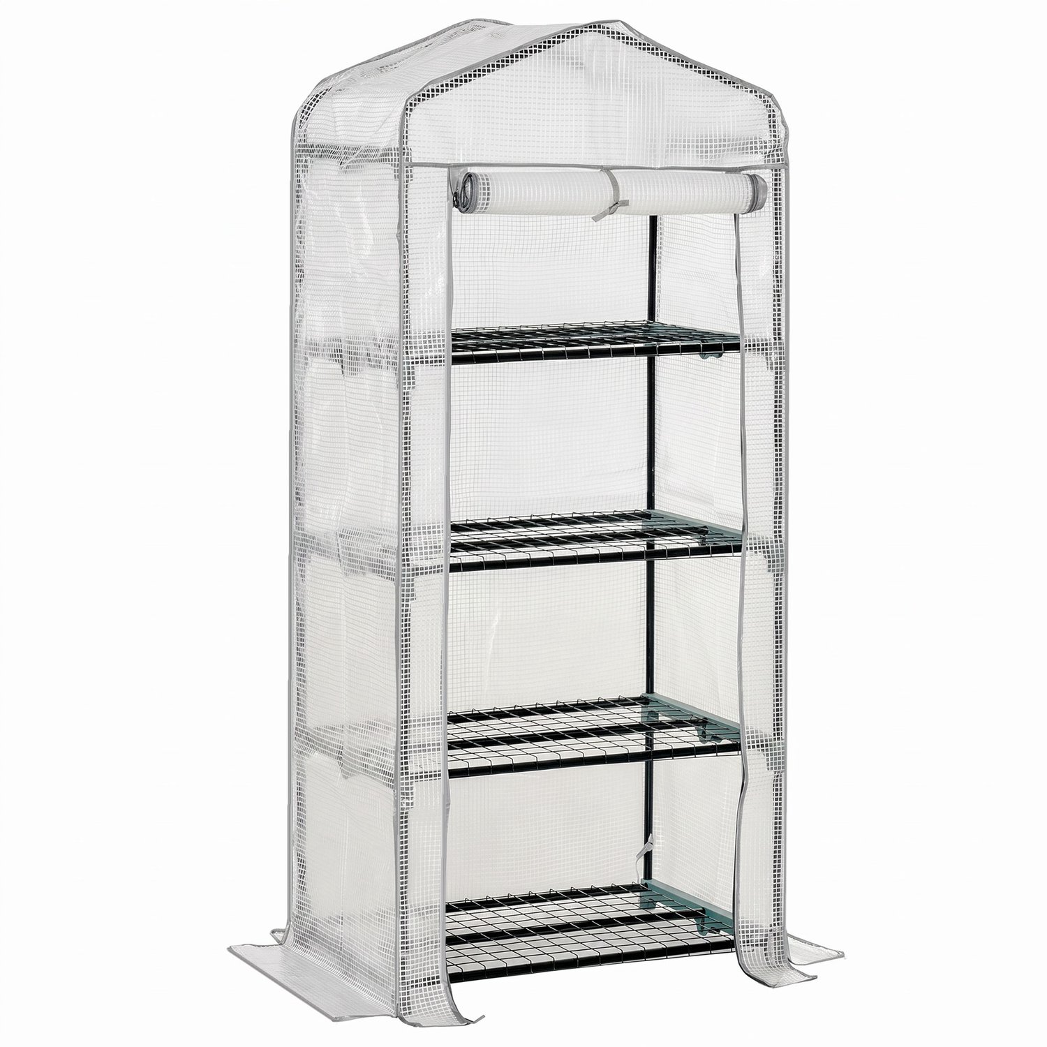 Sunona Minikas - Met 4 plantenrekken en roldeur - 70 x 50 x 160 cm - Wit/Grijs
