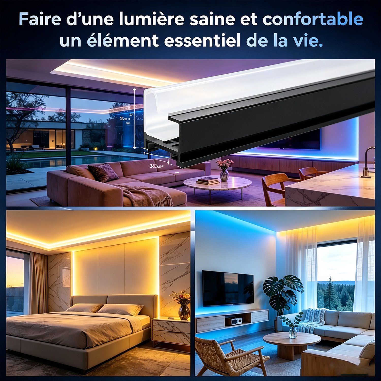 Riserva-LED Profiel-Zwart Aluminium Profiel voor LED Strip-Met Acryl Diffuser-Schuifbaar-2m 6 Stuks