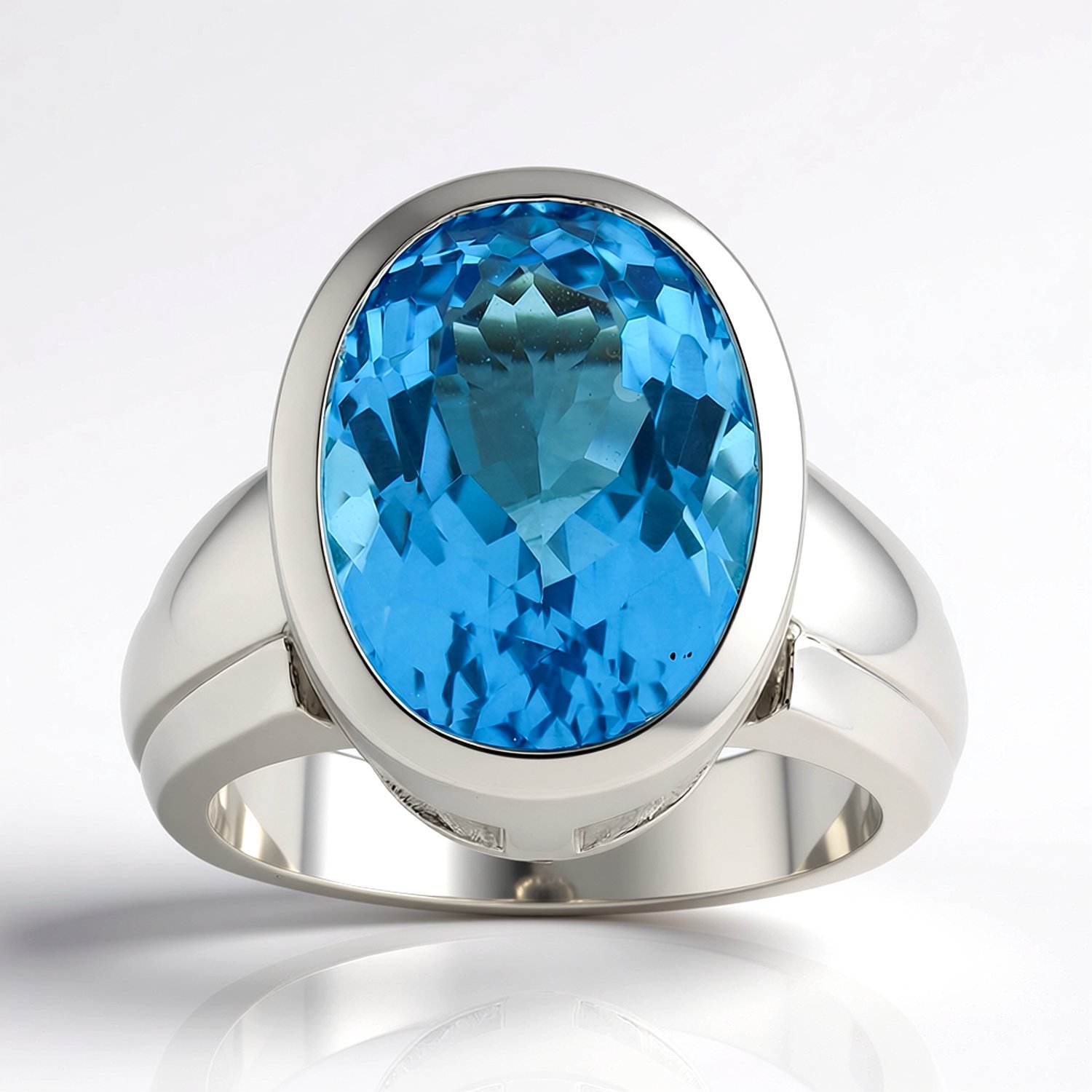 Cavill - Zilveren Ring met 6,486 ct Ovale Marambaia Topaas - 925 Sterling Zilver Palladium - Elegante Blauw Edelsteen Ring - Bezelzetting