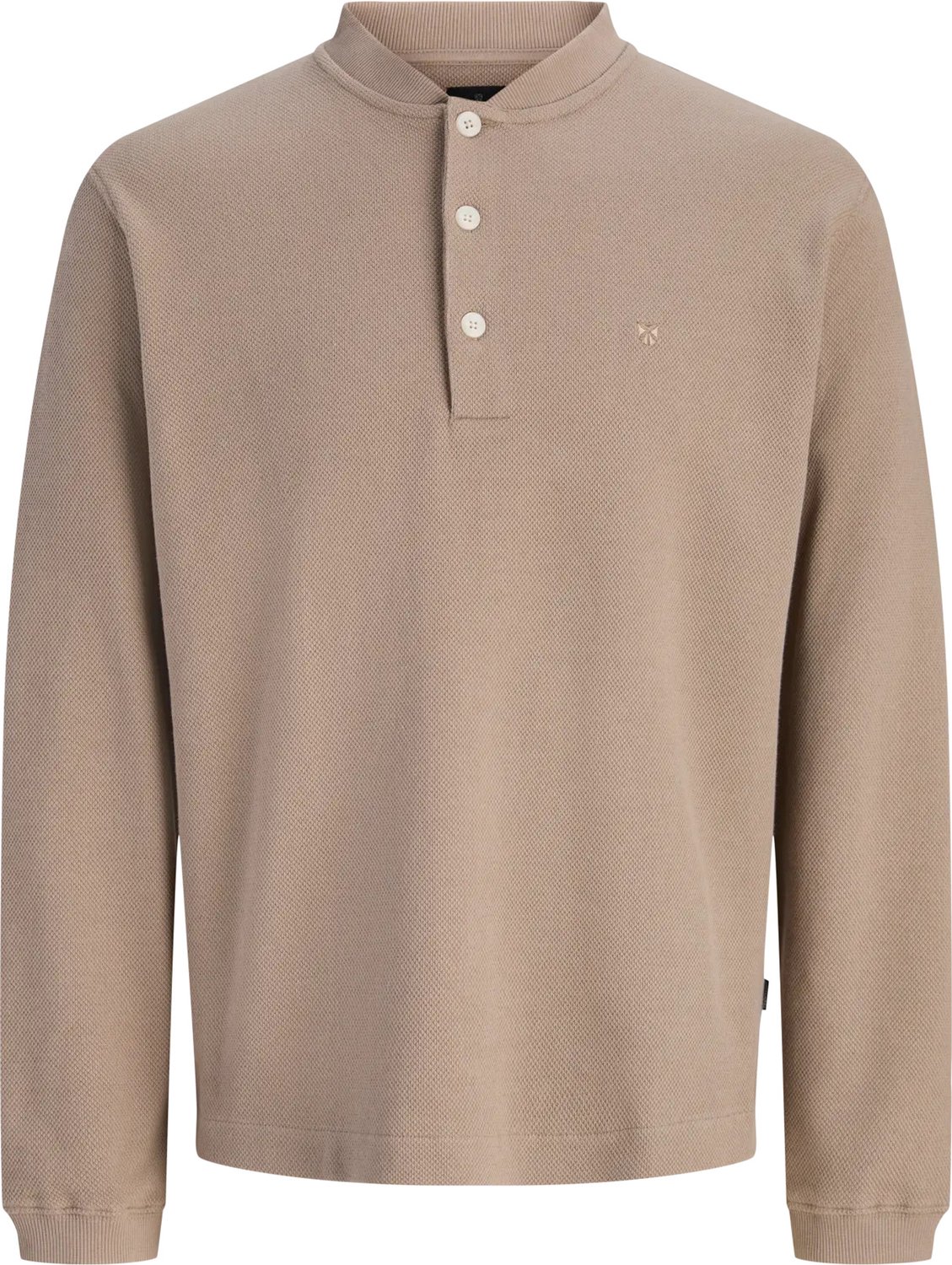 JACK & JONES Hugo henley crew sweat slim fit - heren sweatshirt katoen met O-hals - beige (brindle)