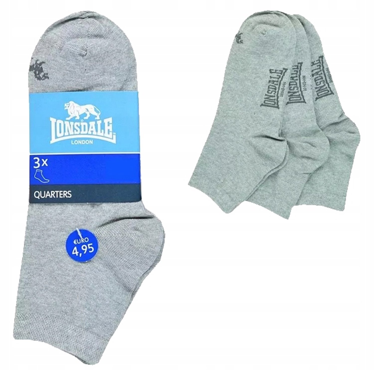 Lonsdale Enkellaarsjes Sokken 3-Pack Grijs