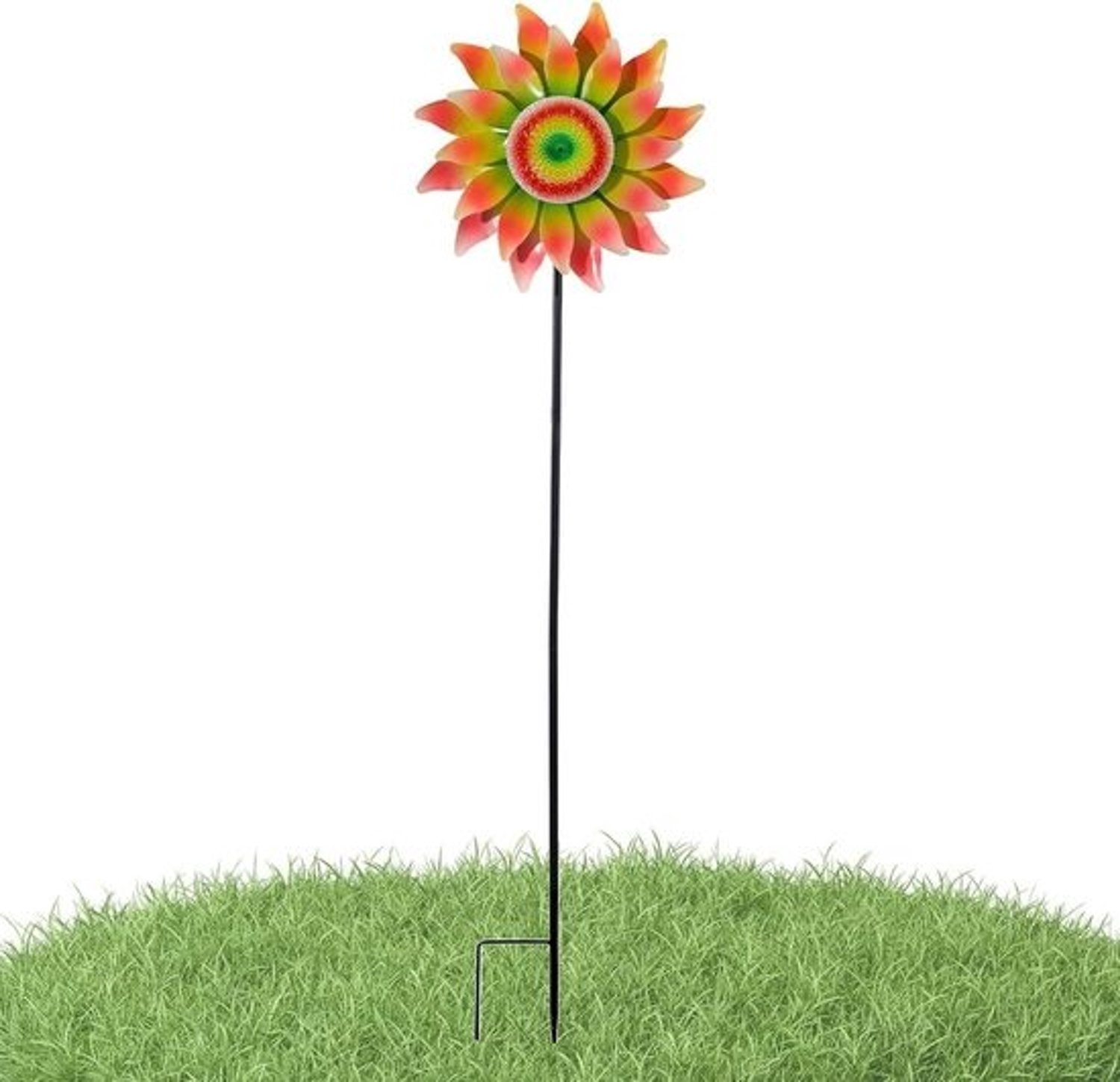 Metalen tuinwindspinner - Bloemenmolen op paal - Buitendecoratie - Roestbestendige afwerking - 48 inch hoog - Kleurrijk