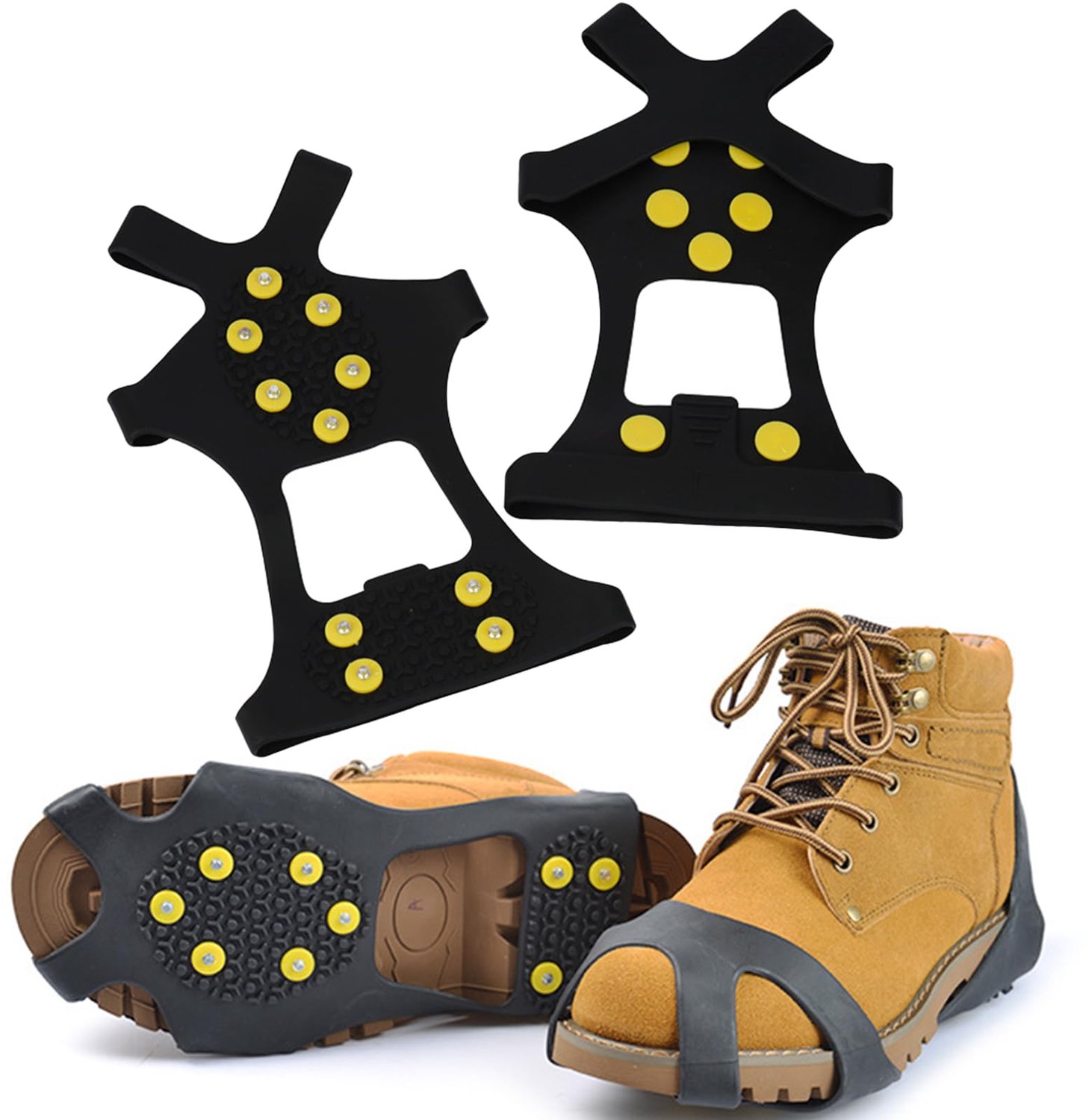 Famanu - Anti-slip schoenspikes voor schoenen - Voorkom uitglijden op ijs en sneeuw - Duurzaam rubber en metaal - Zwart 2 stuks