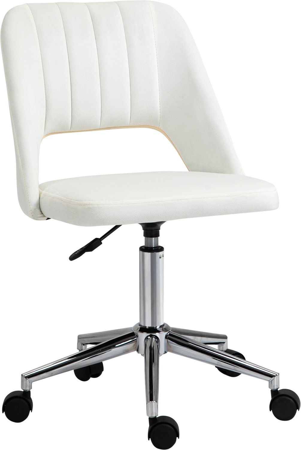Vinona Bureaustoel - In hoogte verstelbaar en 360° draaibaar - Met gestoffeerde zitting en wielen - 49 x 60 x 79-91 cm - Crèmewit