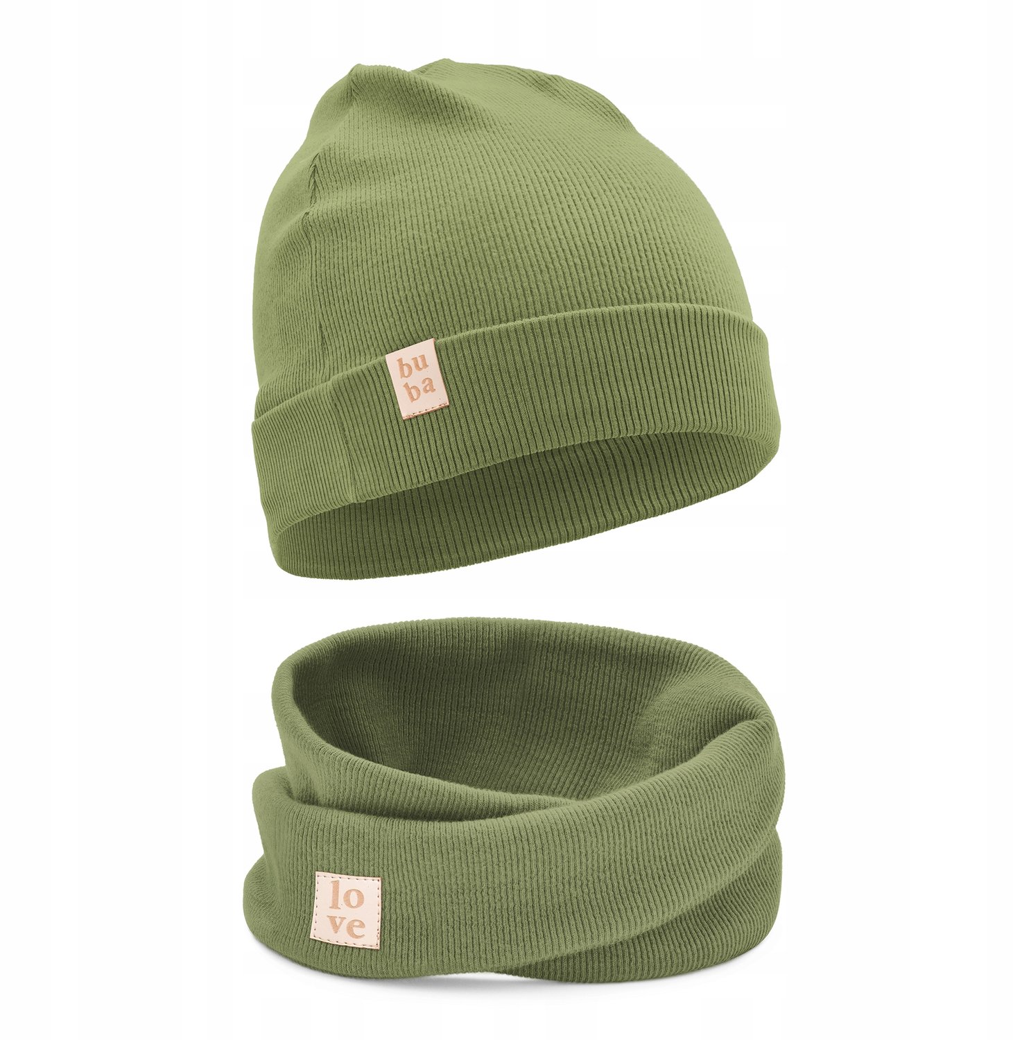 Set: Baby muts & col, katoen, groen, 40-46 cm