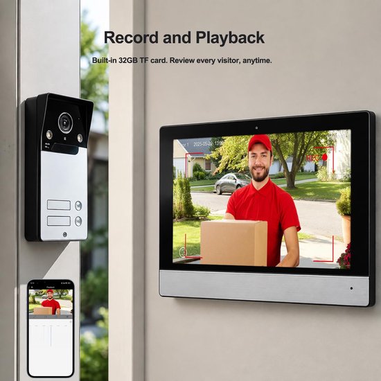 Video Deurintercom 7 Inch Touchscreen - Bedrade Wifi Deurbel - 1080p Resolutie - Inschroevend - Voor 2 Gezinnen — afbeelding 4