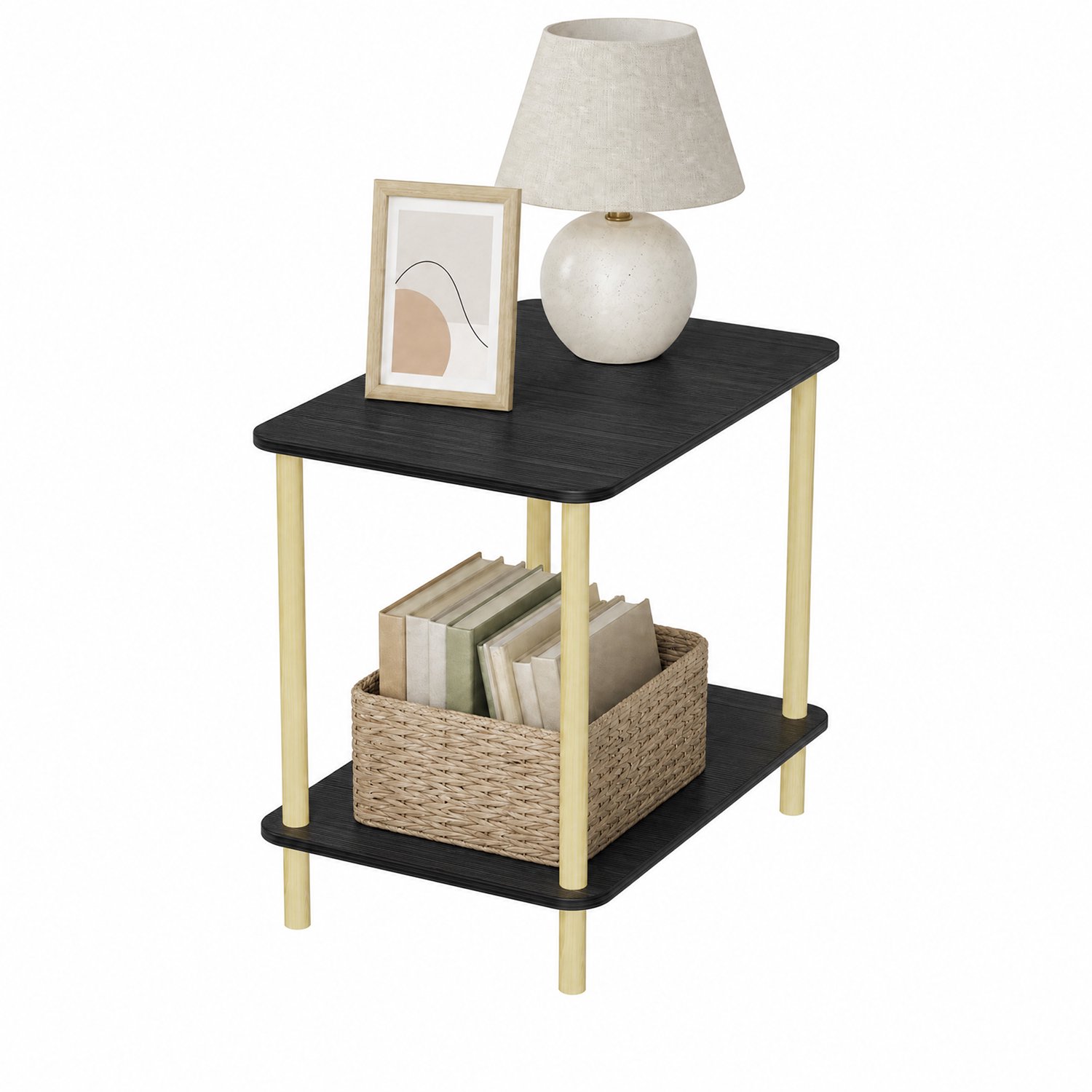 PIPIPOXER Bijzettafel - Tafeltje - Kleine Salontafel - Tafel Industrieel - Dubbele laag - Banktafel - 60 x 30 x 53cm - Zwart