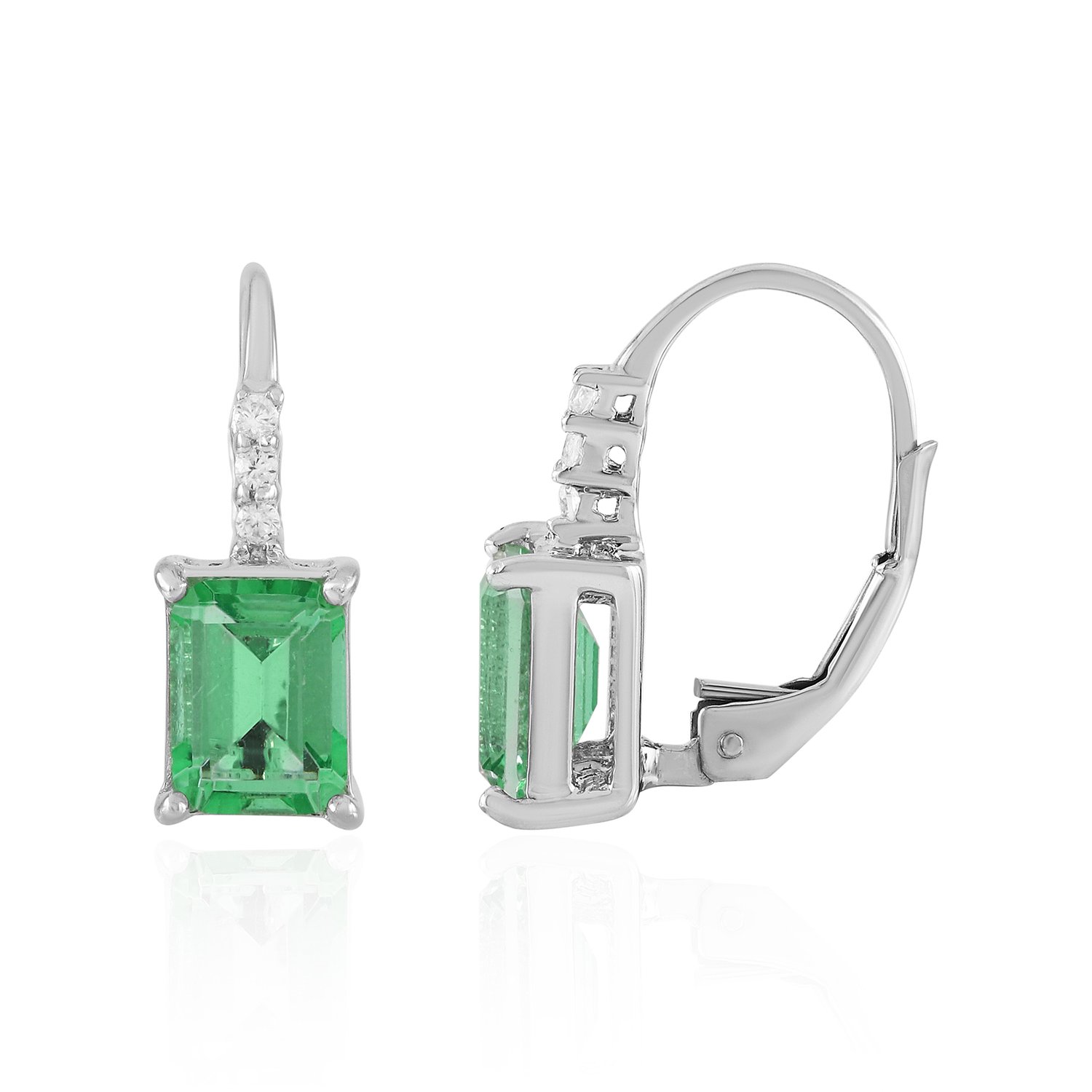 Cavill - Zilveren Oorbellen 925 Sterling Zilver Platina - 2,607 ct Smaragdgroene Kwarts - Achthoekige Quartz met Zirkoon - Elegante Edelsteen