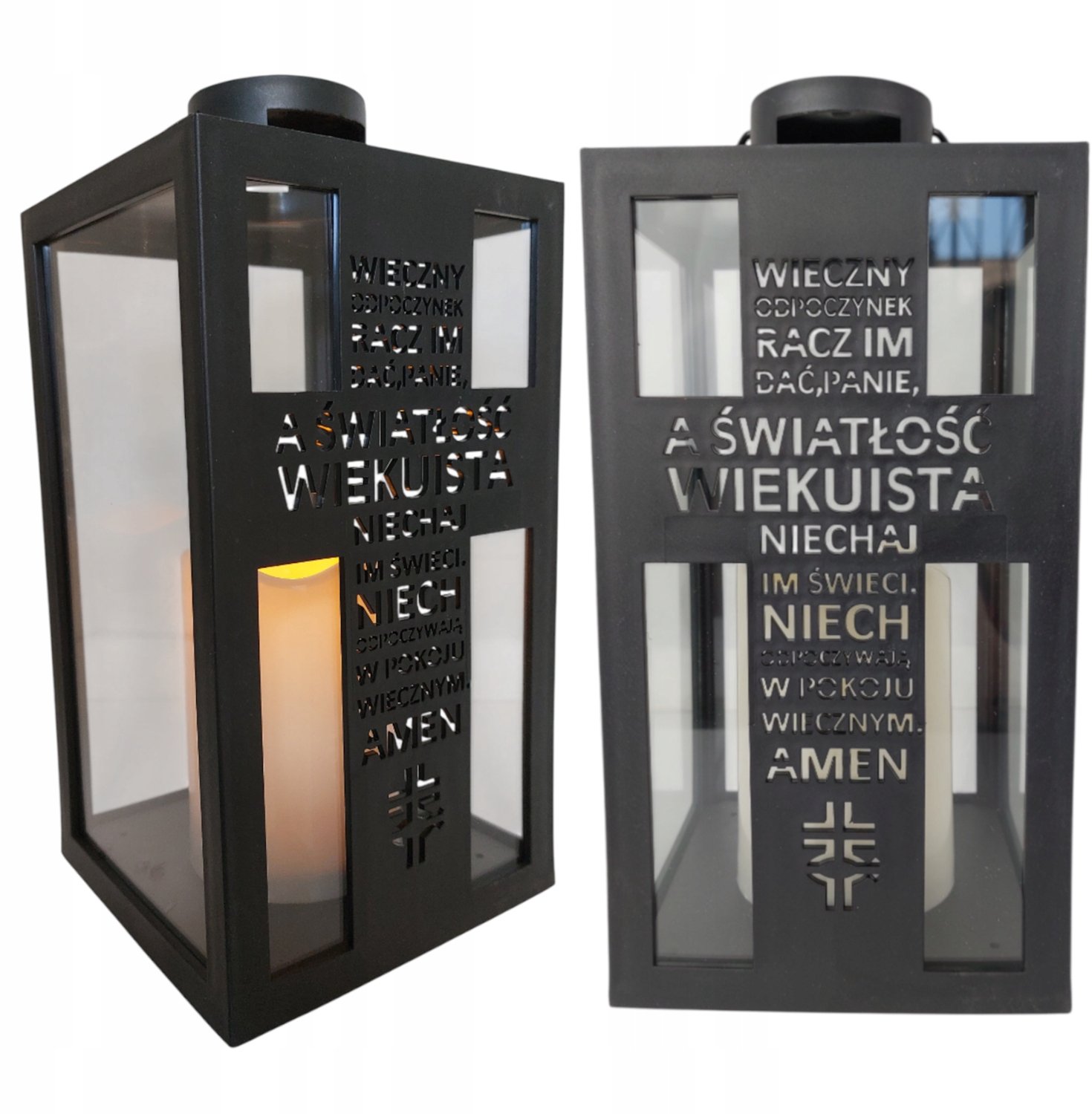 LED Lampion Graf Grafsteen Decoratie met Kaars - Batterijgevoed
