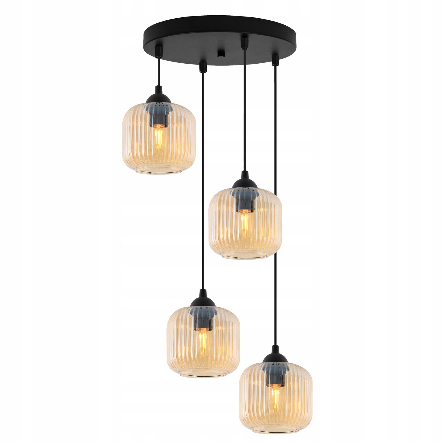 Moderne hanglamp met geribbelde glazen kap, 4xE27, verstelbaar