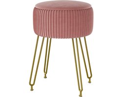 Elegante Velvet Opberghocker met Afneembare Hoes, Perfect als Make-up Kruk of Salontafel met Gouden Stalen Poten, Roze L/G-20P