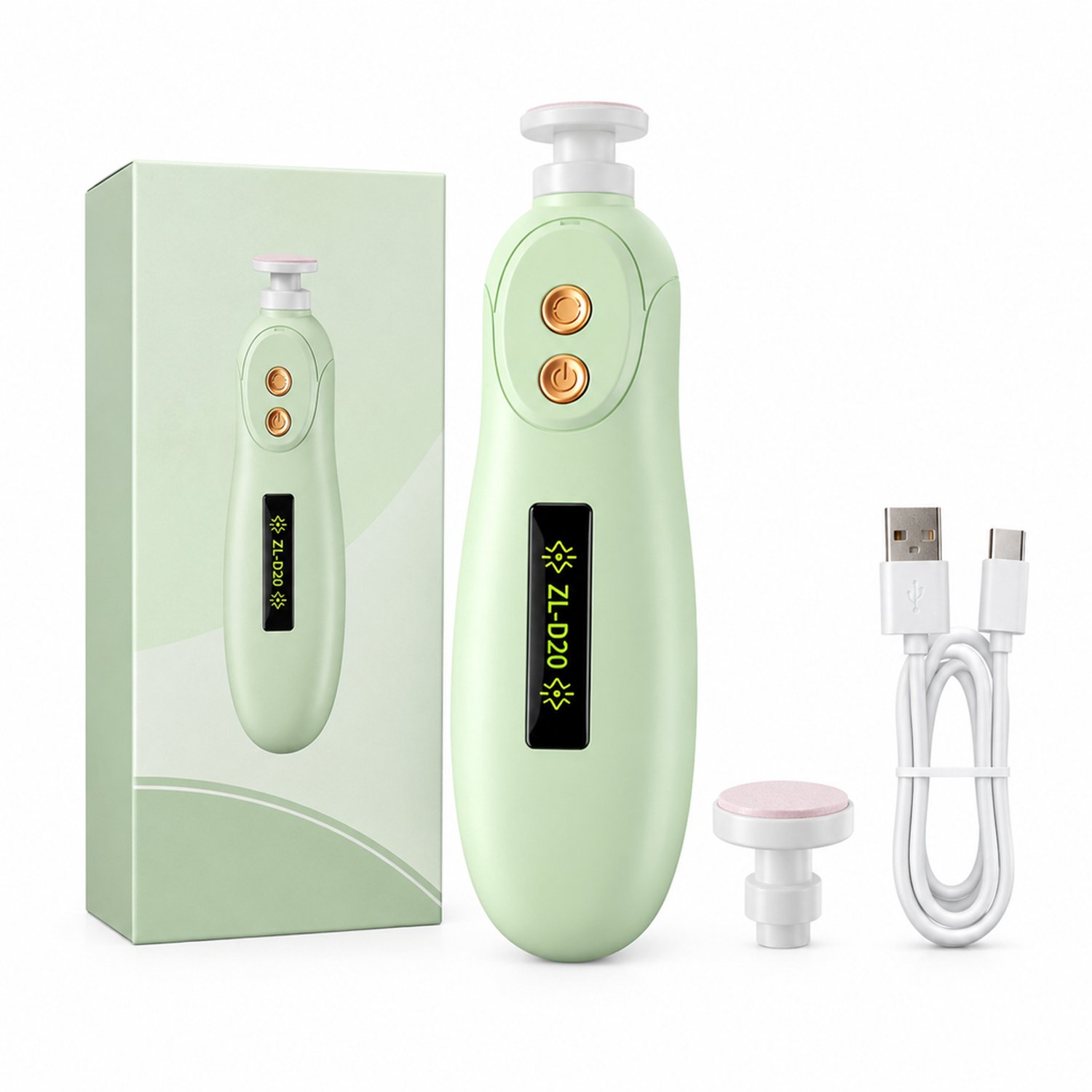 elektrische nagelknipper - groene oplaadbare uitvoering - 3 snelheden met verlichting - 1 slijpkop voor dagelijks thuisgebruik - geschenkdoos