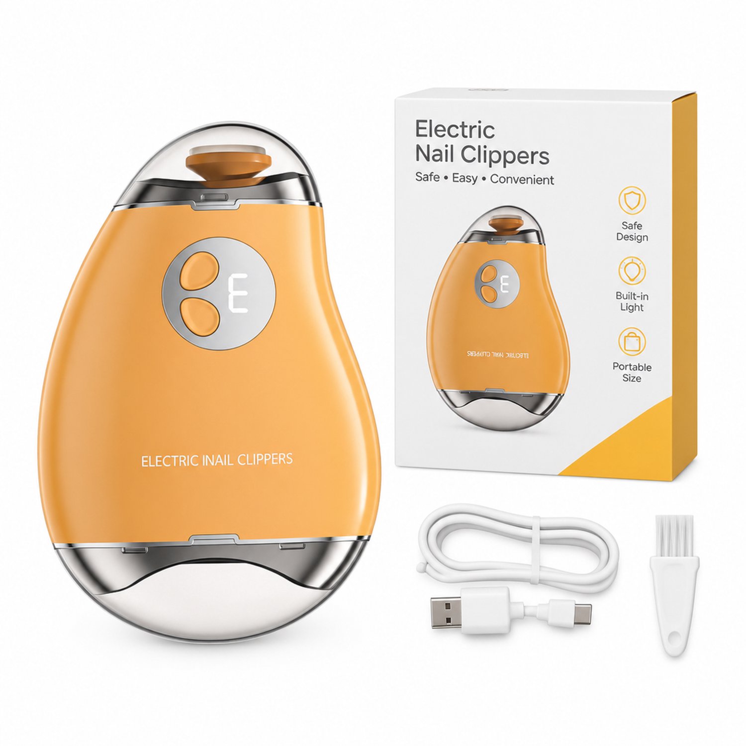 elektrische nagelknipper - met verlichting en vijlfunctie - compact ontwerp - geel met Engelstalige verpakking