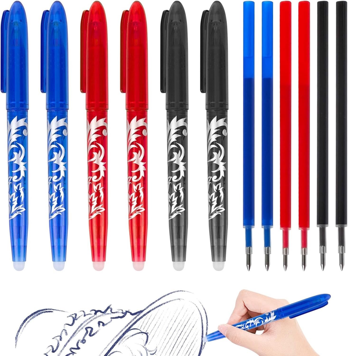 Uitwisbare Gelpen Set - Blauw/Rood/Zwart - 0,5 mm - Met Verwisselbare Vullingen - Voor School en Kantoor