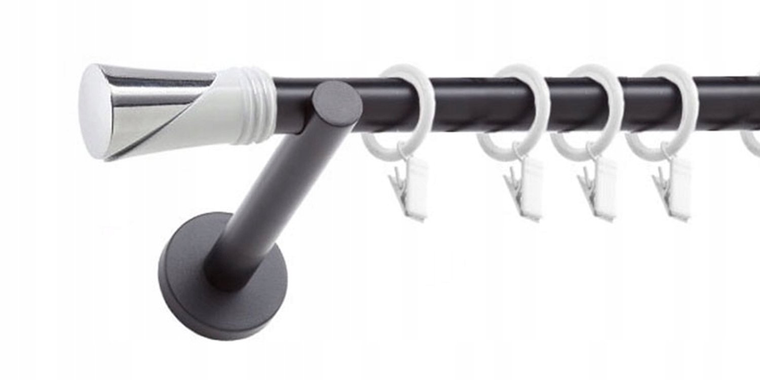 Zwarte Enkele Gordijnroede 100 cm met Witte Accessoires