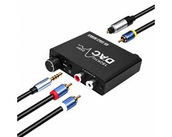 Digitaal naar Analoog Audioconverter - 192 kHz Audio Adapter - Digital SPDIF/Optical/Coaxial to Analog Stereo L/R RCA and 3.5mm Jack Converter with Volume Control - Inclusief Optische Kabel en Voedingsadapter