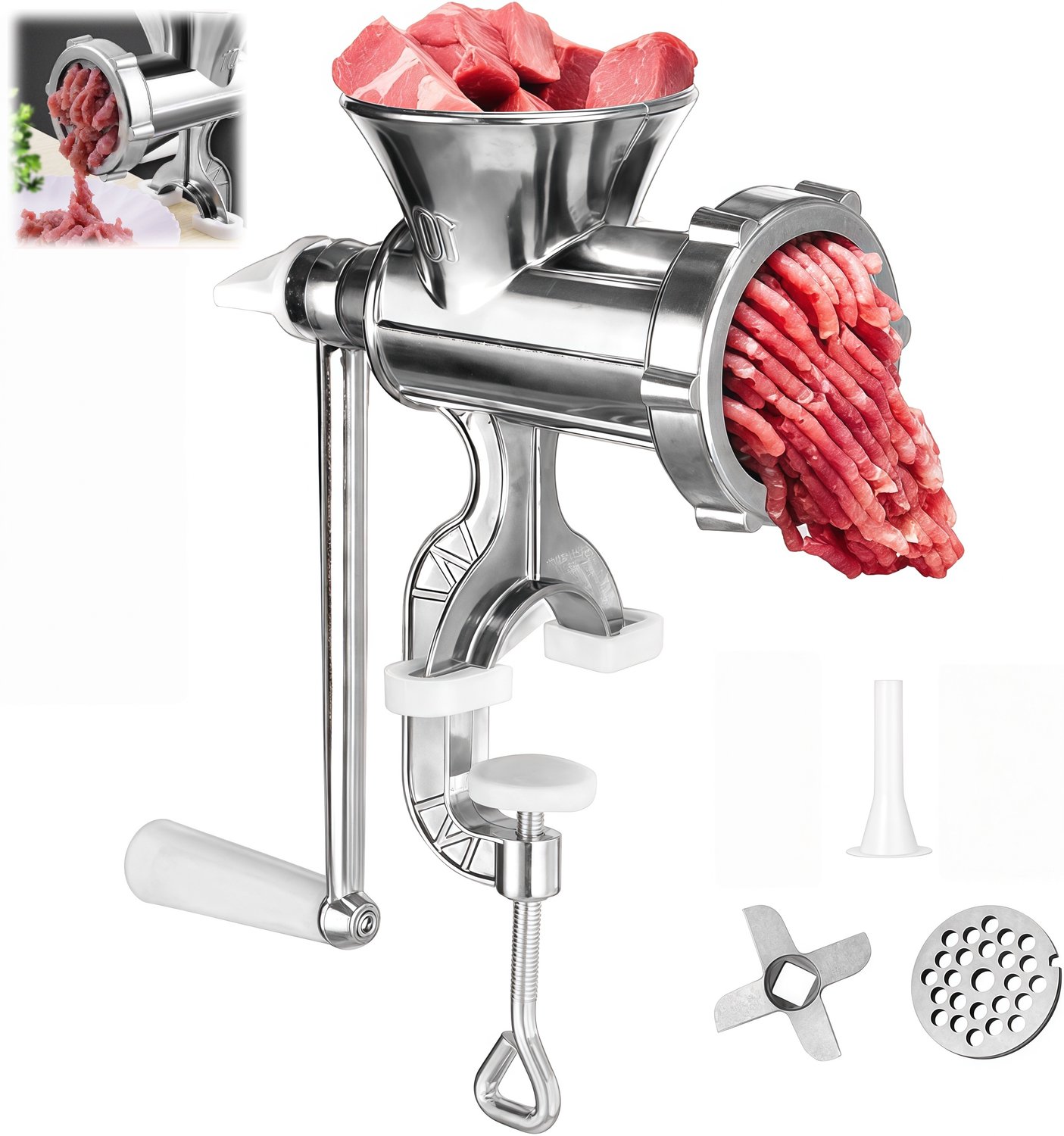 1 stuk - handmatige vleesmolen - worstvulmachine - aluminium legering - tafelklem montage - multifunctioneel - 16,5 x 8,2 x 25 cm - huishoudkeuken, thuisgebruik - zilver