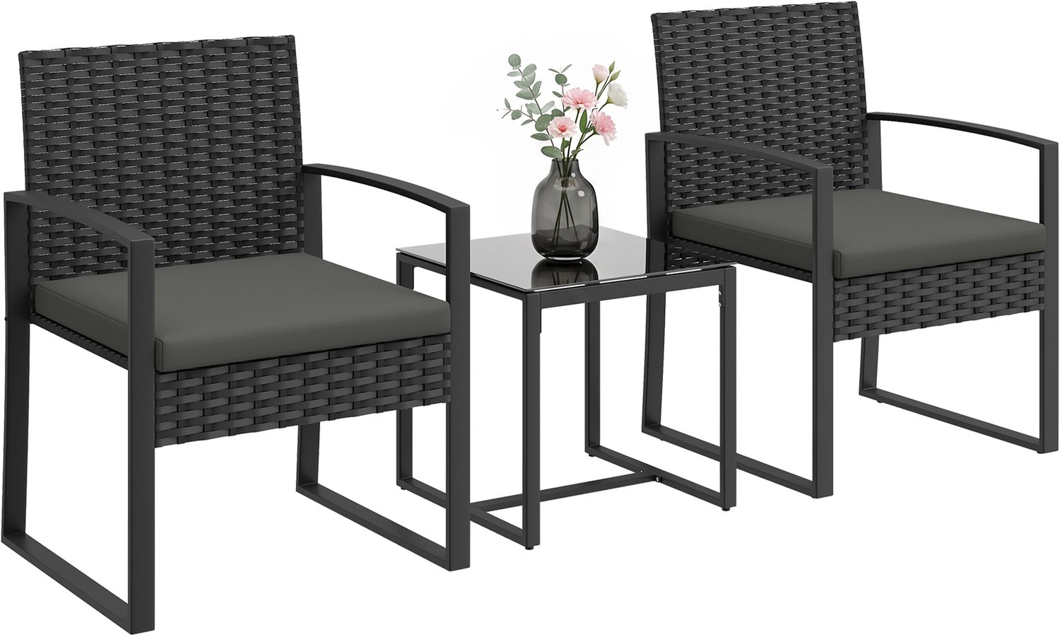 Outsunny Rattan Bistro Set - Staal - 55x58x76cm - Zwart