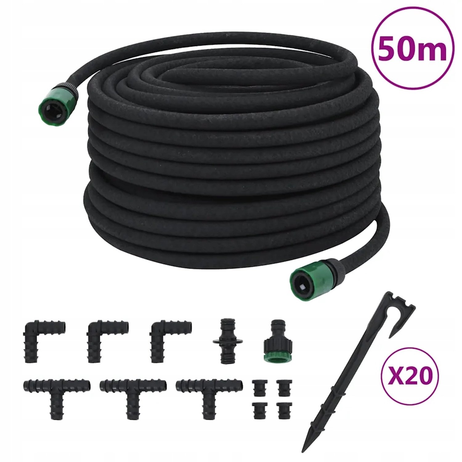 50m Druppelslang Tuin - Zwart, Duurzaam Rubber